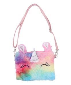 LIFKOME Sac Bandoulière Licorne Peluche pour Filles Coloré Arc-Ciel Fermeture Facile Accessoire Mignon