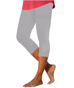EMATOP Leggings 3/4 pour femme en coton opaque - Pantalon de sport décontracté - Couleur unie et taille élastiquepour yo