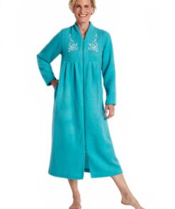 Robe de chambre zippée et brodée Afibel - Vert Acrylique - Taille 46/48