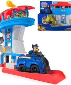 Pat Patrouille Tour de Contrôle 50 cm avec Périscope, Toboggan et Figurines Chase pour Enfants 3 Ans+