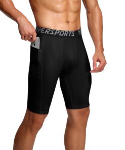 DIFLAX Short Running Homme à Séchage Rapide et Respirant Ajusté avec Poches pour Téléphone Portable Noir L