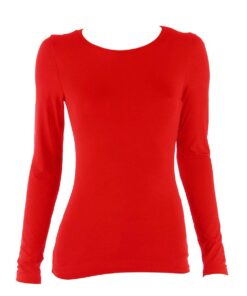 Charmoni Pull sous Pull Femme Rouge - Taille Unique - Coupe Classique - Léger et Extensible - Col Rond à Manches Longues