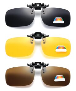 HAMKU 3 Pièces Lunettes de Soleil Clip-On Polarizées UV400 pour Homme/Femme Anti-Éblouissement Protection Oculaire 100%
