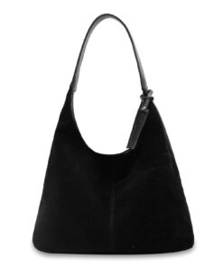Sac Porté Épaule Femme en Daim Cuir Trendy Hobo avec Étiquette pour Shopping et Voyage
