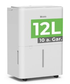 Woleix Deshumidificateur d'air anti-moisissure 12L pour salles de bain - Drainage continu, minuteur 24h, 25m², 10 ans ga