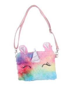 Sac bandoulière OUNONA Licorne Peluche Couleur Arc-Ciel Facile à Utiliser pour Enfants