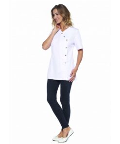 Tunique médicale KODAMA blanche femme col cache-coeur asymétrique cordon de cintrage petite taille