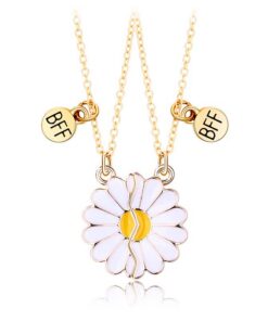 Collier BFF Argent Amitié Cœur Motif Marguerite pour Filles Anniversaire
