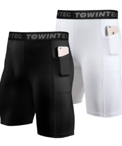 Towintec Shorts de Compression pour Hommes à Séchage Rapide et Respirant avec Poches pour Téléphone Fitness et Running C