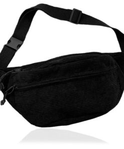 Sac GGUFAY Banane Velours Cotelé pour Femme - Polyvalent pour Faire du Shopping et Voyager avec Sangle Réglable - Noir
