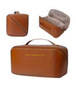 HealthyMoov Trousse de Toilette Simili Cuir Pu Waterproof Marron Cosmétiques Parfums Rangement Salle de Bains Accessoire