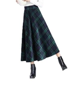 Jupe en laine plissée générique rocks pour femme taille élastique ligne A tartan.Longue crayon