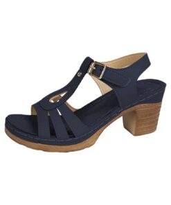 Sandales pour femme à talon bloc élégantes - Sandales de soirée confortables - Sandales romaines ouvertes été avec boucl