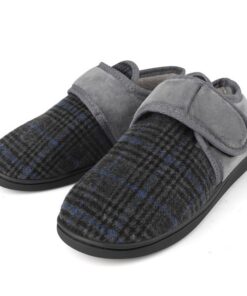 TIESTRA Pieds larges Chaud Pantoufles Diabétiques EU 41-47 | Semelle en Mousse à Mémoire de Forme | Hook and Loop | Homm