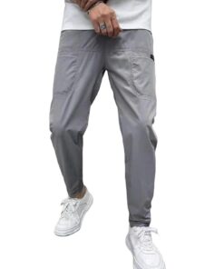 Vogany Pantalon Cargo Confortable Gris Clair pour Homme Hautement Élastique avec Multiples Poches, Taille 42