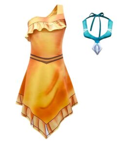 Robe de princesse Pocahontas jaune orange pour enfant fille | Lito Angels | Accessoires inclus | Taille 3-11 ans