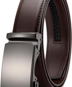 Ceinture Homme en Cuir avec Boucle à Cliquet Automatique - 35mm Ceinture Ajustable et Découpée, avec Boîte Cadeau