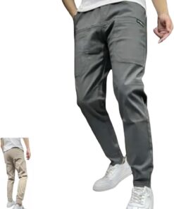 Vogany Haut Élasticité Pantalon Cargo Homme Gris 46