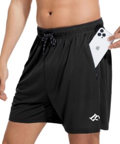 LORSPORTCH Short Homme Sport - Respirant - Poches Zippées - Idéal pour la Musculation et le Running - Polyester - Taille