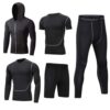 HZQIFEI Homme Séchage Rapide Collant Short Vêtements de Sport avec Hoodies Manches Courtes/Longues Workout Ensemble Fitn