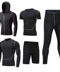 HZQIFEI Homme Séchage Rapide Collant Short Vêtements de Sport avec Hoodies Manches Courtes/Longues Workout Ensemble Fitn