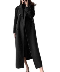 Manteau Ombhsd Femmes Chauffant Automne Noir Taille Grande Échappement Boutons Ceinture Achats de Fête