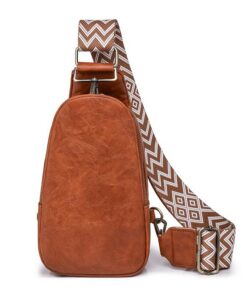 Petit Sac de Poitrine Femme en Cuir PU Étanche et Rétro avec Fermeture Éclair