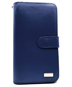 Charmoni Porte-Ctéquier Talon en Haut Bleu - Portefeuille Anti- RFID pour Femme et Homme - Tout en Un - Cuir Vachette