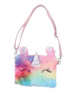 Paquet Bandoulière Licorne Collbath en Peluche Arc-en-Ciel Fermeture Éclair pour Enfants Filles et Garçons Fête Annivers