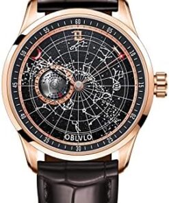 OBLVLO Montre Mécanique Automatique pour Hommes Lumineuse Étanche Bracelet Cuir GC