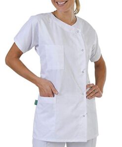 Yowein Blouse médicale Col Rond Mêlant Blanc Pressions inoxydables Lavage Machine 90 degrés
