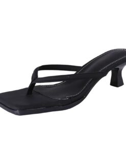 Tongs pour femme en cuir avec talon - Tongs d'été confortables pour piscine, plage et intérieur - Élégantes et décontrac