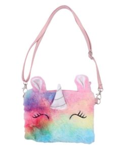 Sac Licorne Peluche Bandoulière pour Petite Fille avec Fermeture Éclair Solide