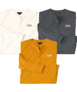 ATLAS FOR MEN Tee-Shirts Col Boutonné Grandes Tailles - Hommes - Grande Taille du M au 5XL - Noir - 3 Pièces - Mode Masc