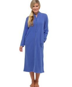 Robe de bain Lady Olga douce fourrure longue pour femmes UK 10 à 24 zip avant poches