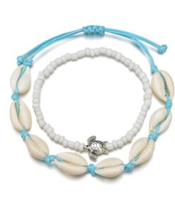 ZUWIJEQ Ensemble bracelet de cheville pour femme bohème en coquillage, idéal pour la plage et les festivités, ajustable,