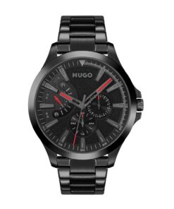 HUGO Collection #Leap Montre Analogique Multifunction à Quartz pour Homme Travail Noir - 42mm