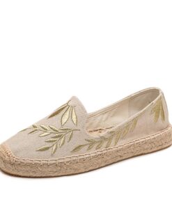 Chaussures Plates rétro ERICAT pour Femmes à Tissage en Lin Simples et Confortables