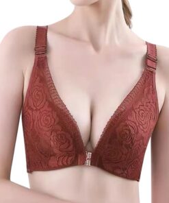 Minetom Femme Soutien-Gorge Fermeture Devant Push Up Brasière Dentelle FloraleComfortableSans Armature
