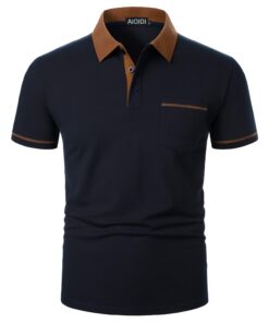 AIOIDI Hommes Polos Manches Courtes Couleurs Contrastantes 100% Coton Golf T-Shirts avec Vraies Poches pour Sports et Lo