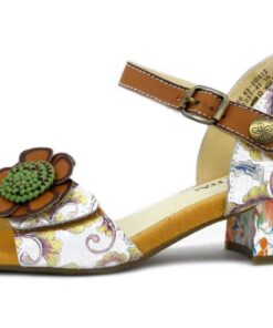 LAURA VITA HUCBIO43 Sandales motif floral femme, talons bas 5 cm, multicolore - confortable et élégantes pour le quotidi