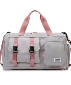 Sac de sport en gris avec compartiment à chaussures, idéal pour les voyages et les séjours de nuit,design fashionable