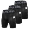 Short de compression YUSHOW homme - Séchage rapide - Anti-frottement - Poche - Lot de 3 - Fitness - Sport cycliste