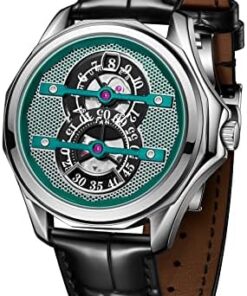 OBLVLO JUMPHOUR Montre Homme Automatique Acier Inoxydable Double Sous-Cadran