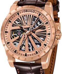 OBLVLO Montre Automatique Squelette Militaire Hommes Étanche Noir RMS-U