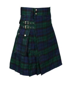 BaronHong Kilts Tartan Bleu Pour Homme avec Bretelles et Poches Patio Summer Trekking