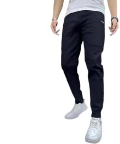 Vogany Haute Élasticité Pantalon Cargo Homme,Noir,44,Multi-Poches,Rangement Étendu