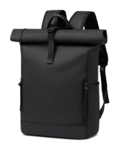 BJIAX Sac à Dos Roll Top Noir Homme et Femme pour Travail et Voyage