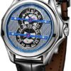 OBLVLO JUMPHOUR Montre Homme Automatique Acier Inoxydable Double Sous-Cadran Mécanique