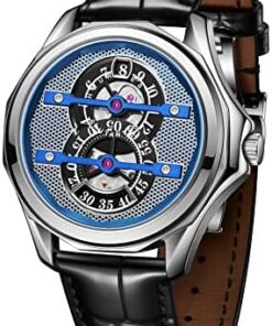 OBLVLO JUMPHOUR Montre Homme Automatique Acier Inoxydable Double Sous-Cadran Mécanique